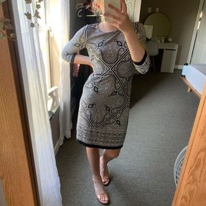 Wisp Petite, Black & White, 3/4 Sleeves, Midi Dress, Kaleidoscope Pattern, US 6P